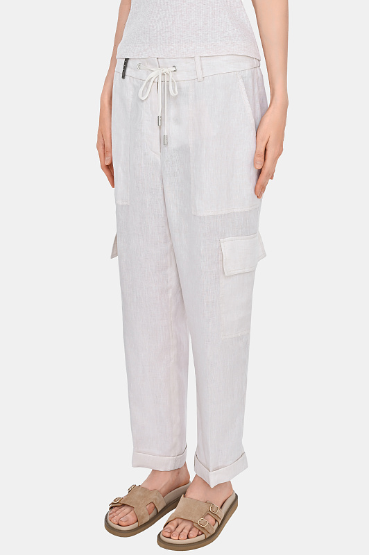 Брюки из льна с карманами