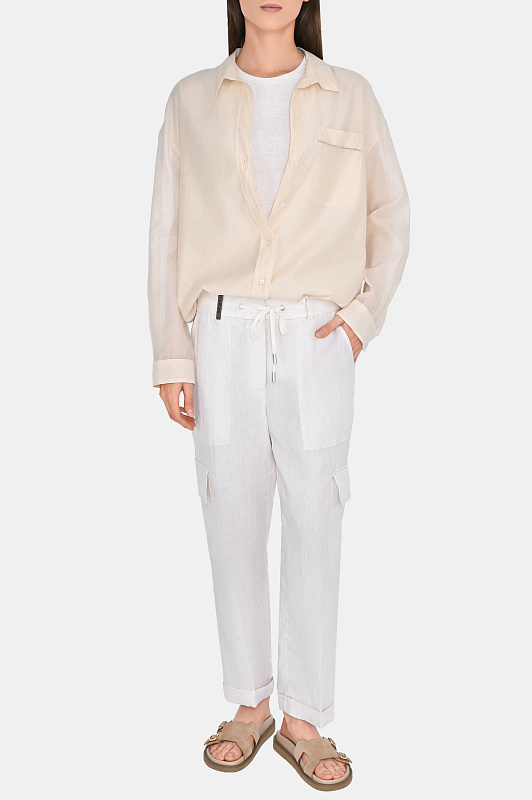 Брюки из льна с карманами