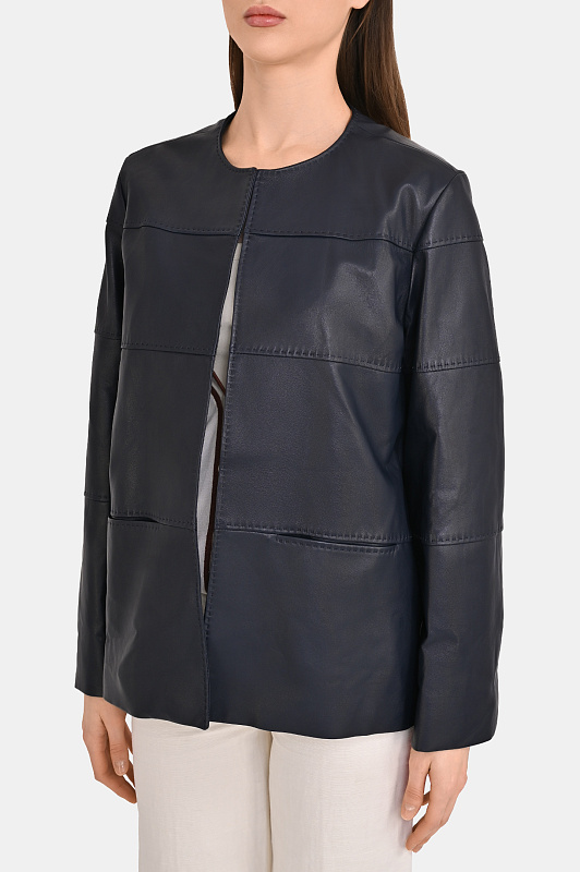 Кожаная куртка прямого кроя KITON Темно-синий Женский D61575K0949H01003 Кожаная куртка прямого кроя KITON Темно-синий Женский D61575K0949H01003