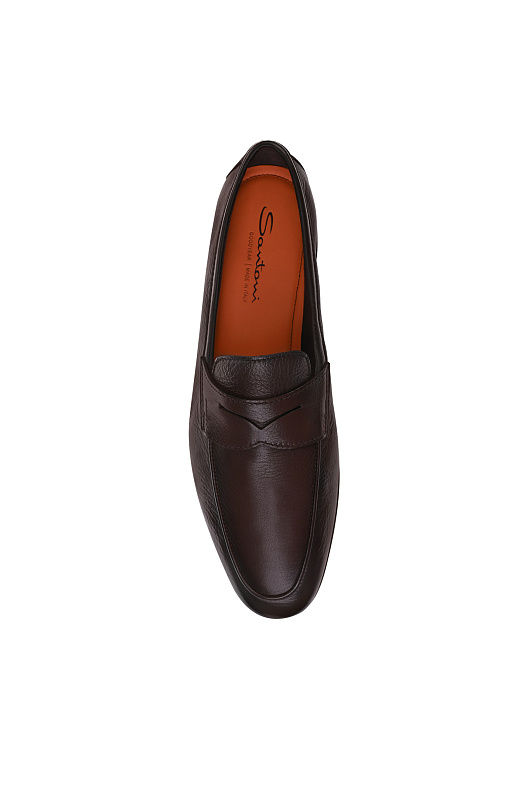 Кожаные лоферы пенни SANTONI Темно-коричневый Мужской MCNG18837SA4SEPRT50 Кожаные лоферы пенни SANTONI Темно-коричневый Мужской MCNG18837SA4SEPRT50