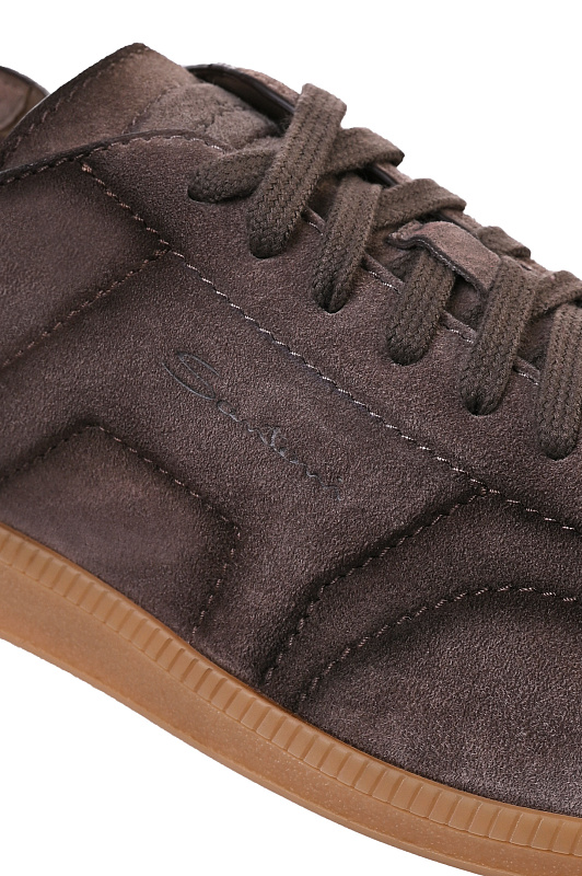 Замшевые кеды на шнуровке SANTONI Коричневый Мужской MBPG22072FARTSE2E81