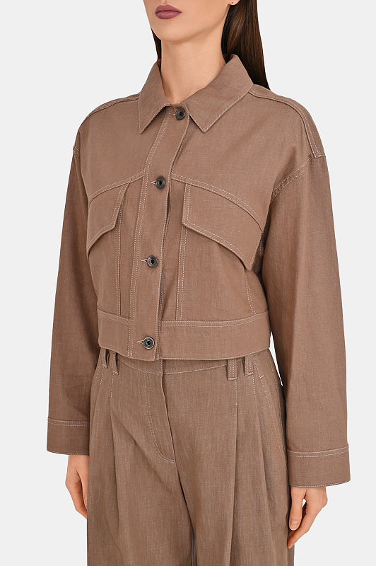 Укороченная куртка BRUNELLO CUCINELLI Коричневый Женский MB1257801 Укороченная куртка BRUNELLO CUCINELLI Коричневый Женский MB1257801