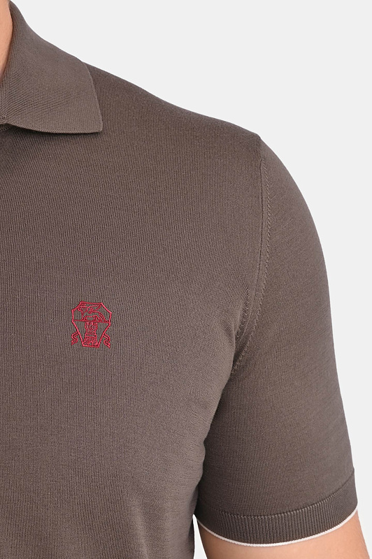 Хлопковое поло BRUNELLO CUCINELLI Коричневый Мужской M29800195 Хлопковое поло BRUNELLO CUCINELLI Коричневый Мужской M29800195