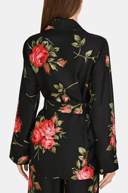 Шелковая блуза с поясом DOLCE & GABBANA Черный Женский F5Q03TIS11G Шелковая блуза с поясом DOLCE & GABBANA Черный Женский F5Q03TIS11G