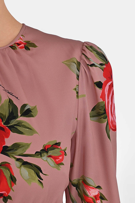 Шелковое платье с розами DOLCE & GABBANA Розовый Женский F610OTFSA8Q Шелковое платье с розами DOLCE & GABBANA Розовый Женский F610OTFSA8Q