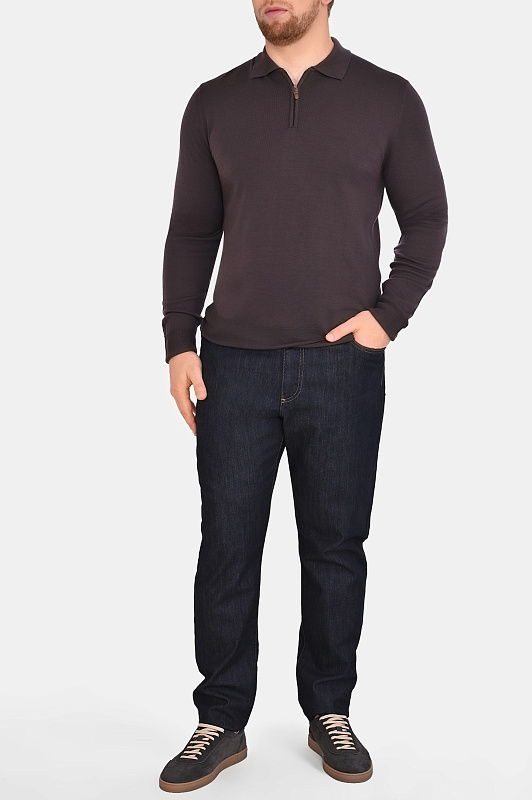 Поло шерстяное CANALI Темно-коричневый Мужской MK01149 C0572 Поло шерстяное CANALI Темно-коричневый Мужской MK01149 C0572