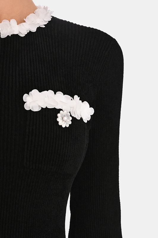 Трикотажное платье с отделкой SELF PORTRAIT Черный Женский AW26099SB Трикотажное платье с отделкой SELF PORTRAIT Черный Женский AW26099SB