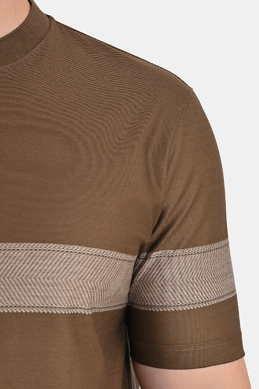Хлопковая футболка с полосой CANALI Коричневый Мужской T0943MJ02438