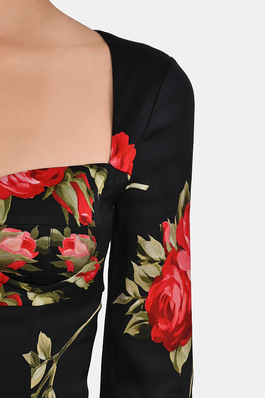 Цветочное платье миди DOLCE & GABBANA  Черный Женский F610FTFSICD
