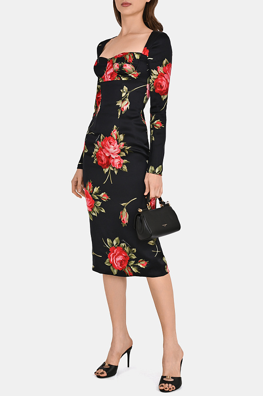 Цветочное платье миди DOLCE & GABBANA  Черный Женский F610FTFSICD