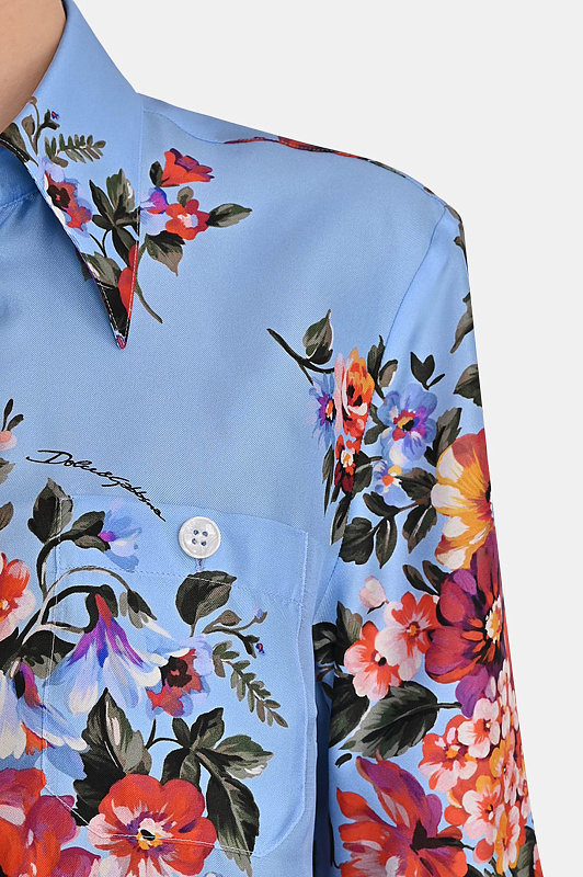 Шелковая блуза с цветами DOLCE & GABBANA  Голубой Женский F5T50TIS11I
