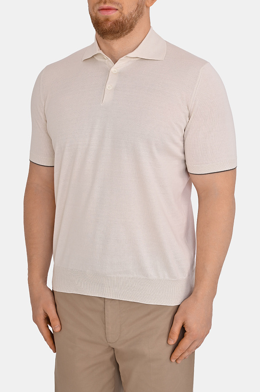 Трикотажное поло BRUNELLO CUCINELLI Молочный Мужской M29800125 Трикотажное поло BRUNELLO CUCINELLI Молочный Мужской M29800125