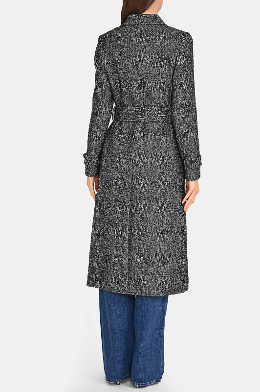 Фактурное пальто с поясом DOLCE & GABBANA Черно-белый Женский F0W7TT FCZAE Фактурное пальто с поясом DOLCE & GABBANA Черно-белый Женский F0W7TT FCZAE
