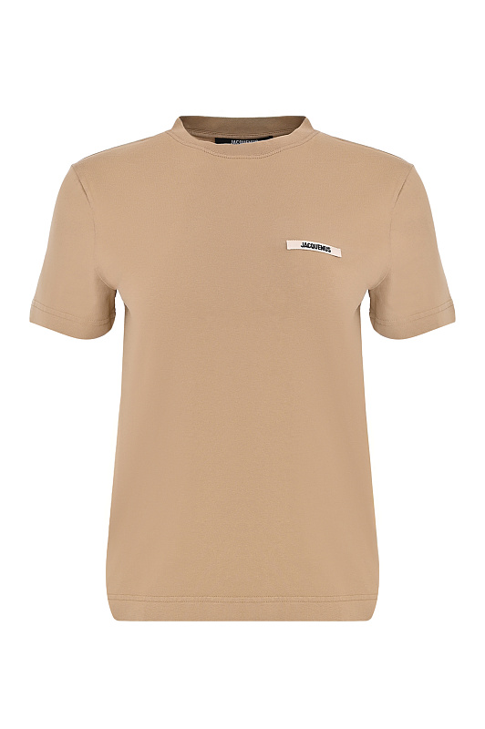 Хлопковая футболка с лого JACQUEMUS Бежевый Женский TSW00550AJ00029 Хлопковая футболка с лого JACQUEMUS Бежевый Женский TSW00550AJ00029
