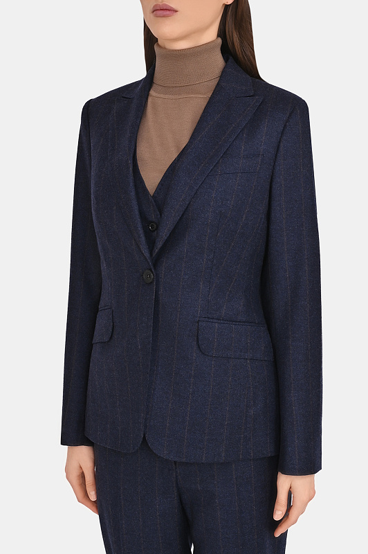 Жакет в тонкую полоску KITON Темно-синий Женский D15510K0540I0 Жакет в тонкую полоску KITON Темно-синий Женский D15510K0540I0