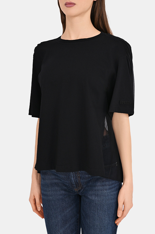Хлопковая футболка с плиссе SPORTMAX Черный Женский SPXSPIGA 2612941041600 Хлопковая футболка с плиссе SPORTMAX Черный Женский SPXSPIGA 2612941041600