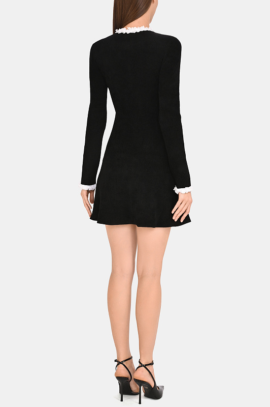 Трикотажное платье с отделкой SELF PORTRAIT Черный Женский AW26099SB Трикотажное платье с отделкой SELF PORTRAIT Черный Женский AW26099SB