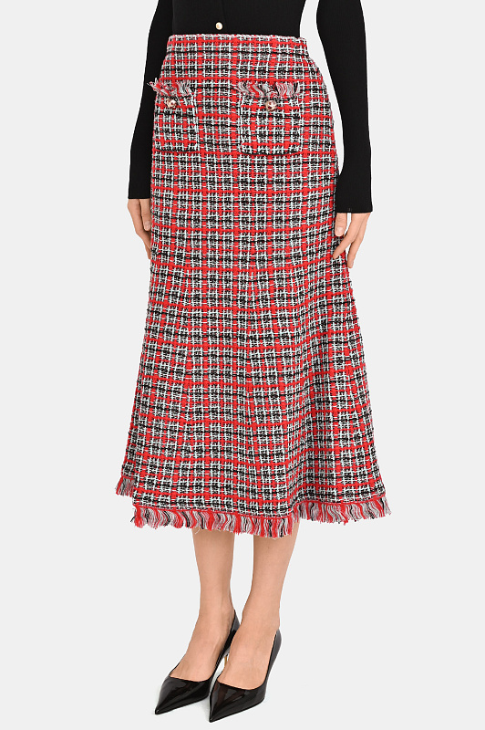 Юбка миди с бахромой SELF PORTRAIT  Красный Женский AW26146MSKR