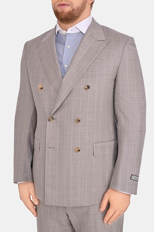 Двубортный пиджак в клетку CANALI Светло-бежевый Мужской E12486/19BX06041