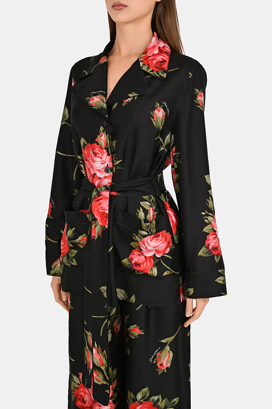 Шелковая блуза с поясом DOLCE & GABBANA Черный Женский F5Q03TIS11G Шелковая блуза с поясом DOLCE & GABBANA Черный Женский F5Q03TIS11G