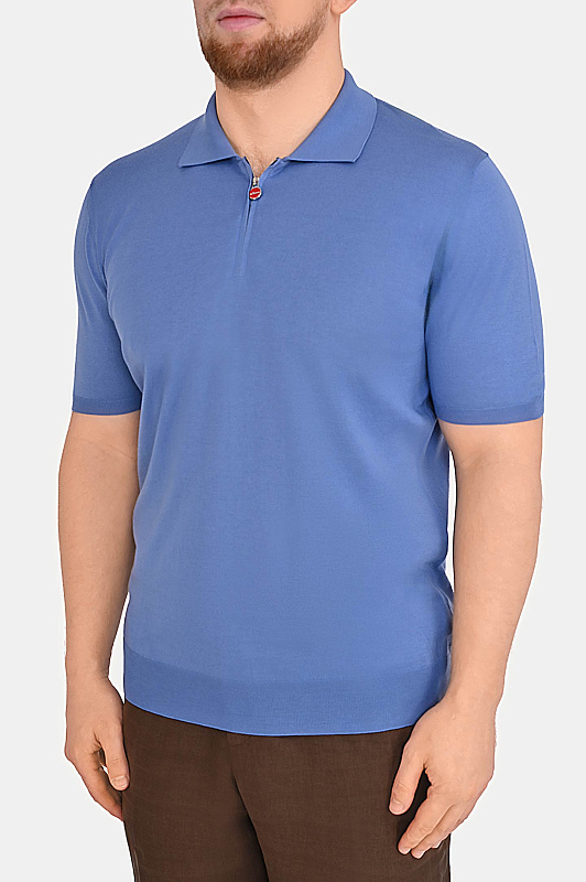 Трикотажное поло на молнии KITON Голубой Мужской UMKX33Z624 Трикотажное поло на молнии KITON Голубой Мужской UMKX33Z624