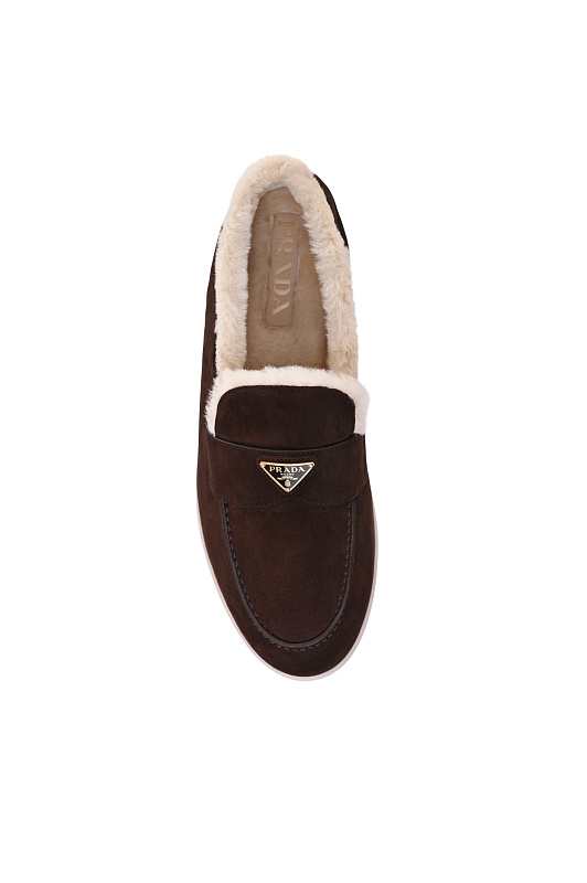 Замшевые лоферы с мехом PRADA Темно-коричневый Мужской 2DG124A0013LRF Замшевые лоферы с мехом PRADA Темно-коричневый Мужской 2DG124A0013LRF