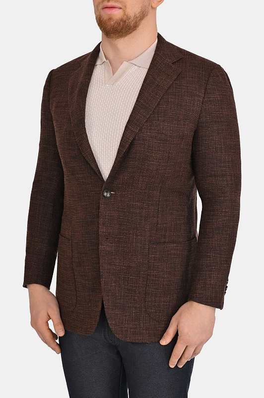 Фактурный пиджак купаж KITON Темно-коричневый Мужской UG81K0627G12000 Фактурный пиджак купаж KITON Темно-коричневый Мужской UG81K0627G12000