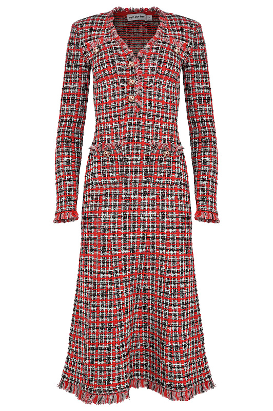 Платье миди в клетку SELF PORTRAIT Красный Женский AW26146MR Платье миди в клетку SELF PORTRAIT Красный Женский AW26146MR