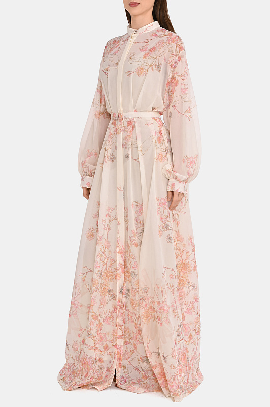 Хлопковое платье с флоральным узором ZUHAIR MURAD  Персиковый Женский RDR26381 PACO002