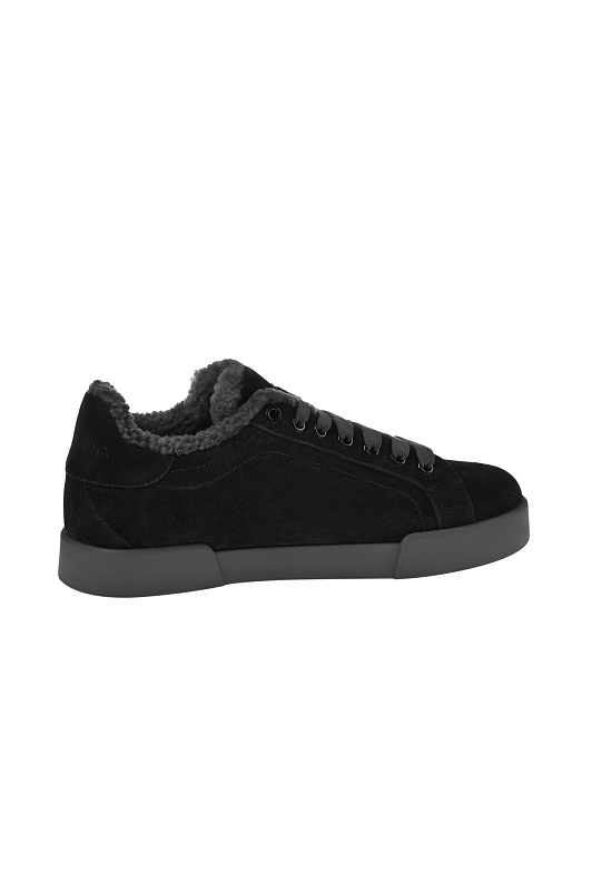 Кожаные кеды с мехом DOLCE & GABBANA Черный Женский CK2374 AJ222 Кожаные кеды с мехом DOLCE & GABBANA Черный Женский CK2374 AJ222