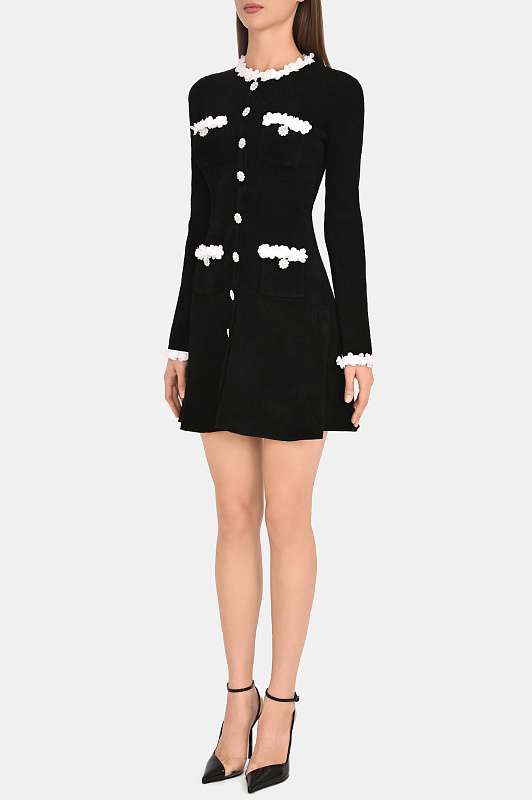 Трикотажное платье с отделкой SELF PORTRAIT Черный Женский AW26099SB Трикотажное платье с отделкой SELF PORTRAIT Черный Женский AW26099SB