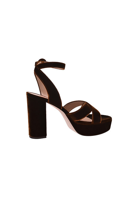 Бархатные босоножки GIANVITO ROSSI Темно-коричневый Женский G32621.70RIC.VELBROW