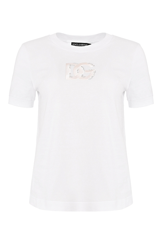 Хлопковая футболка с лого DOLCE & GABBANA Белый Женский F8N08Z GDDMB Хлопковая футболка с лого DOLCE & GABBANA Белый Женский F8N08Z GDDMB