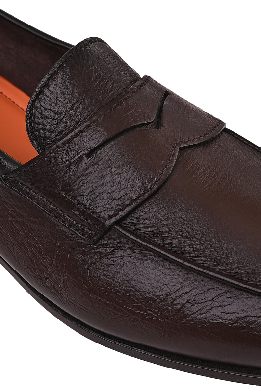 Кожаные лоферы пенни SANTONI Темно-коричневый Мужской MCNG18837SA4SEPRT50 Кожаные лоферы пенни SANTONI Темно-коричневый Мужской MCNG18837SA4SEPRT50