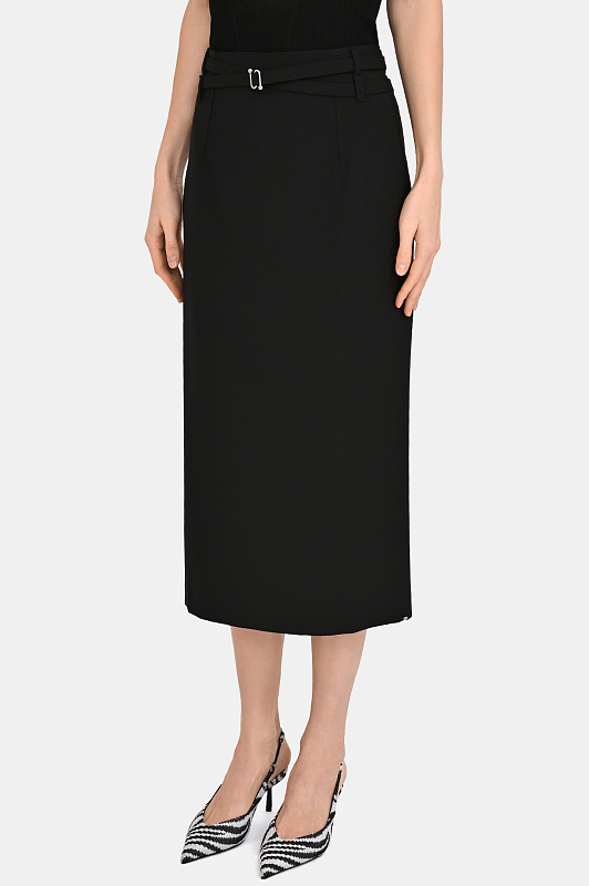 Шерстяная юбка с ремнем SPORTMAX Черный Женский SPXTACITO 2612101031600