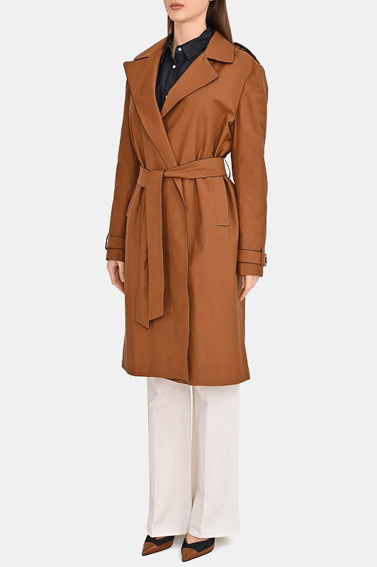 Хлопковый плащ с поясом KITON Коричневый Женский D61613K0993G0100I 