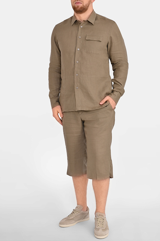 Льняная рубашка с карманом KITON Зеленый Мужской UMCBUBAH096900 Льняная рубашка с карманом KITON Зеленый Мужской UMCBUBAH096900