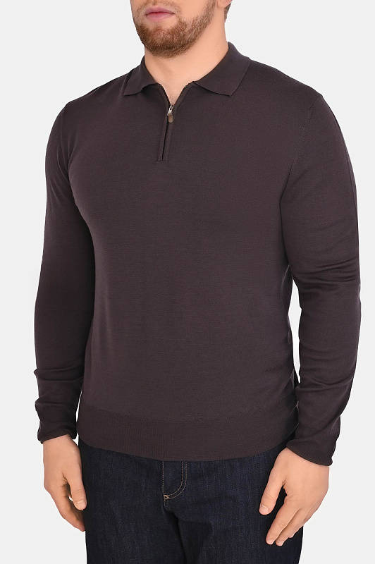 Поло шерстяное CANALI Темно-коричневый Мужской MK01149 C0572 Поло шерстяное CANALI Темно-коричневый Мужской MK01149 C0572