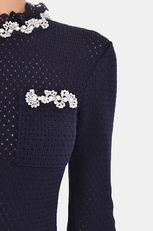 Ажурное платье с декором SELF PORTRAIT Темно-синий Женский AW26085SAN Ажурное платье с декором SELF PORTRAIT Темно-синий Женский AW26085SAN