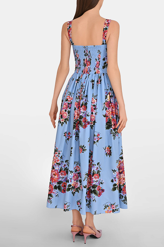 Хлопковое платье-миди с цветами DOLCE & GABBANA  Голубой Женский F6TTHTHS5UU