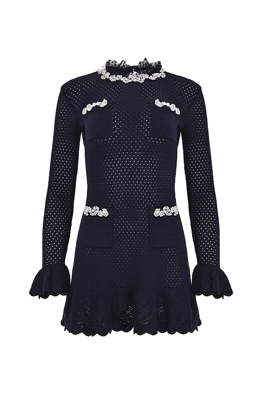 Ажурное платье с декором SELF PORTRAIT Темно-синий Женский AW26085SAN Ажурное платье с декором SELF PORTRAIT Темно-синий Женский AW26085SAN