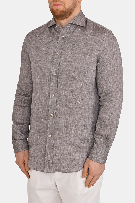 Льняная рубашка классика BRUNELLO CUCINELLI Коричневый Мужской MM6840627 Льняная рубашка классика BRUNELLO CUCINELLI Коричневый Мужской MM6840627