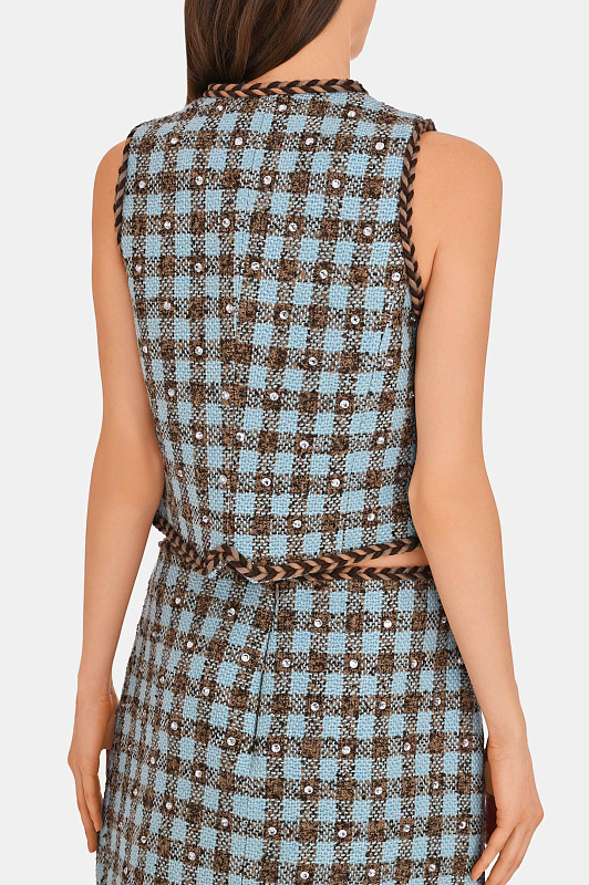 Твидовый жилет с отделкой GIUSEPPE DI MORABITO  Коричневый Женский 05FWWD354YC 05308