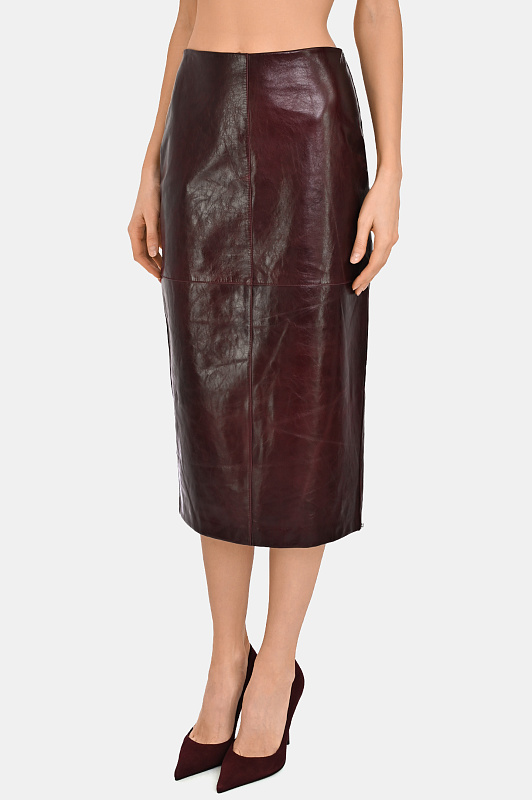 Кожаная миди-юбка SPORTMAX Бордовый Женский AFA 2522406022600