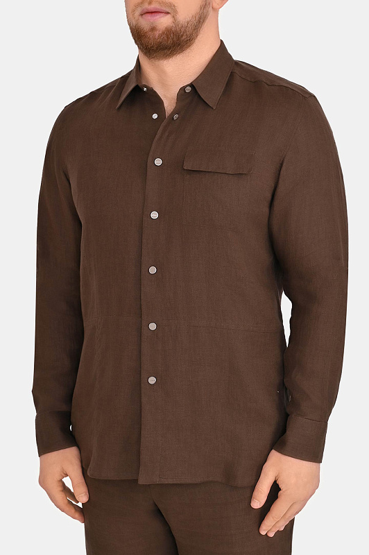Льняная рубашка KITON Коричневый Мужской UMCBUBAH096901 Льняная рубашка KITON Коричневый Мужской UMCBUBAH096901