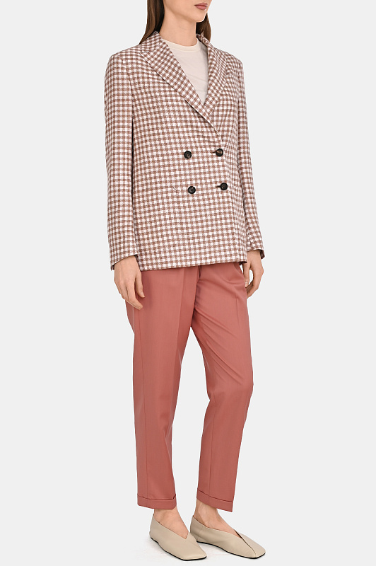 Двубортный жакет в клетку KITON Коричневый Женский D54507K0615G3 Двубортный жакет в клетку KITON Коричневый Женский D54507K0615G3