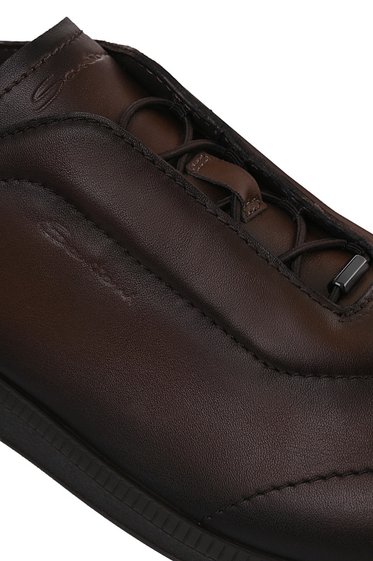 Кожаные кеды без шнурков SANTONI Темно-коричневый Мужской MBPG22109DKTTOILS50 Кожаные кеды без шнурков SANTONI Темно-коричневый Мужской MBPG22109DKTTOILS50