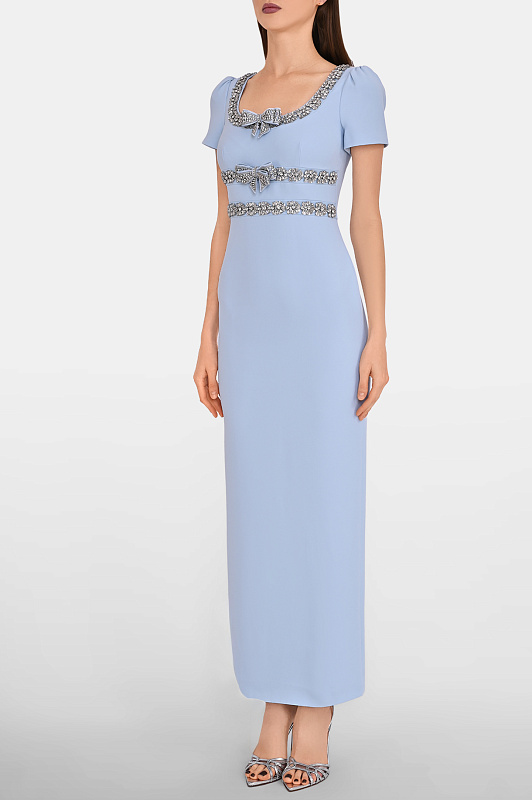 Декорированное платье макси SELF PORTRAIT  Голубой Женский SS26201XBL