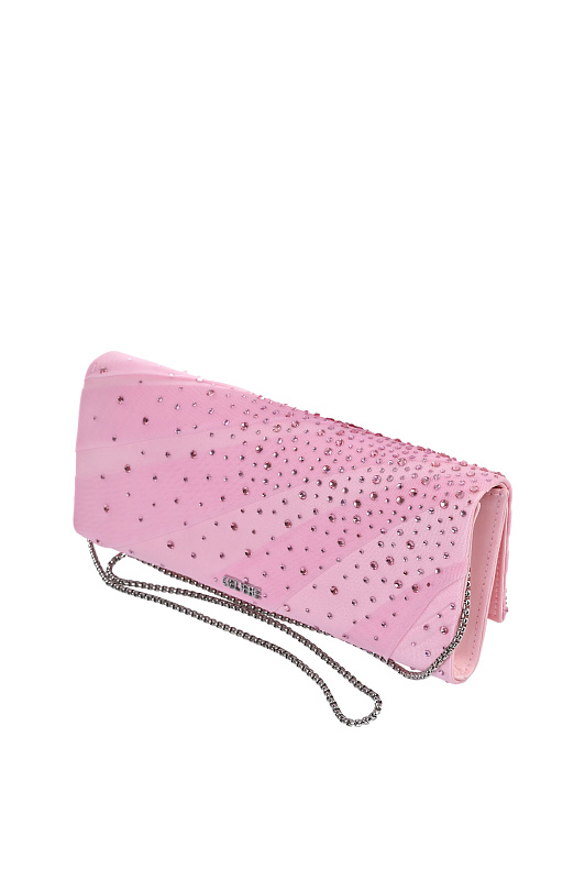 Атласный клатч со стразами GEDEBE Розовый Женский ENVELOPE DRAPE