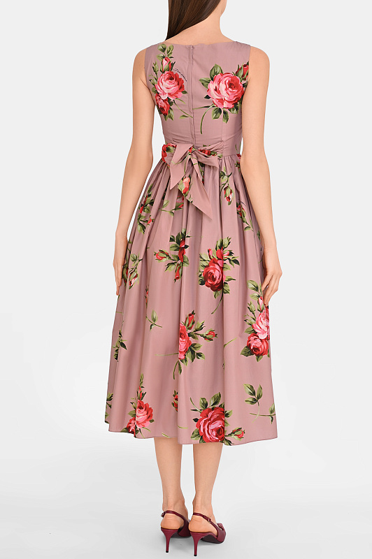 Хлопковое платье с розами DOLCE & GABBANA  Розовый Женский F612PTHS5UT HF5ZN 